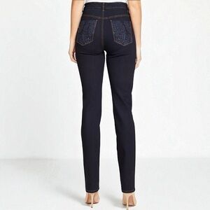 Gloria Vanderbilt Amanda Embellished High-Waisted Tapered Jeans - Dark Grey